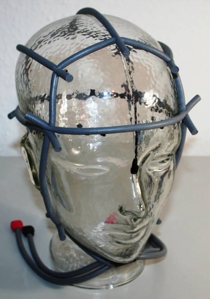 EEG Kopfhaube Lazina für Erwachsene Größe M - Rundgummi anthrazit/rot